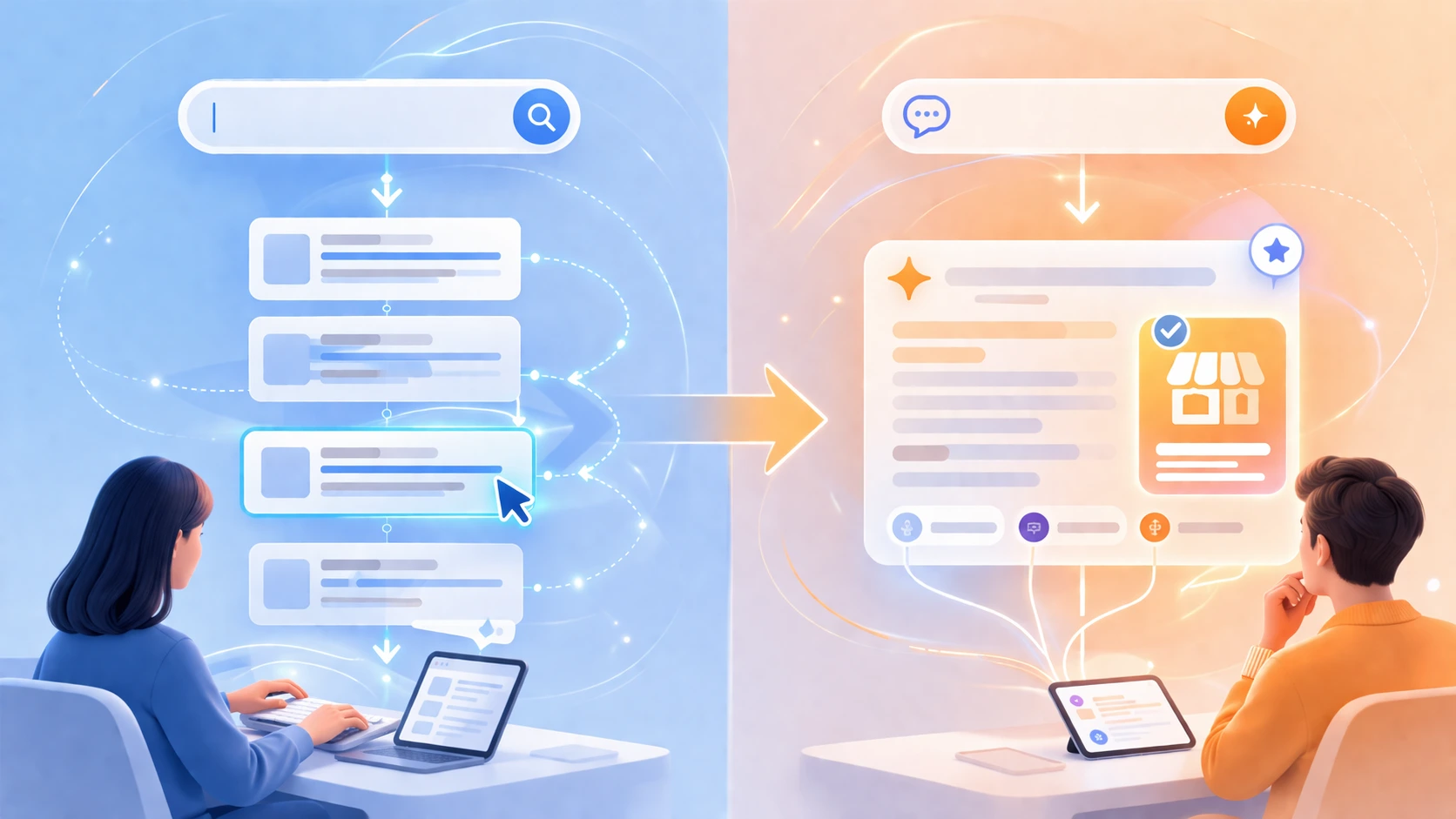 SEO와 GEO 검색 흐름 비교 시각화